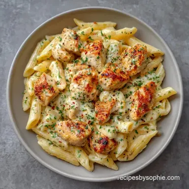 Creamy Garlic Chicken Penne Recipe Recipe Card