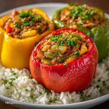 Easy Ground Beef Stuffed Peppers Recipe Card