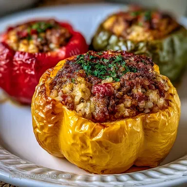 Beef and Rice Stuffed Peppers: Baked Recipe Card