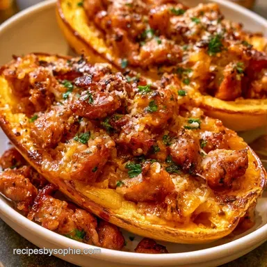 Stuffed Spaghetti Squash with Sausage Recipe Card