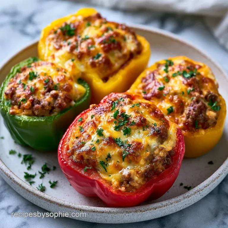 Beef and Rice Stuffed Peppers: Golden Baked