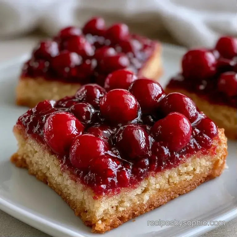 A neat square of tart red fruit filling atop a pale crust, plated with a dollop of cream and a mint leaf.