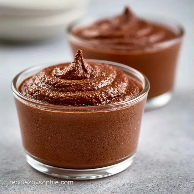 Five elegant glass ramekins filled with dark chocolate cream, garnished with fresh berries and a mint leaf sprig.