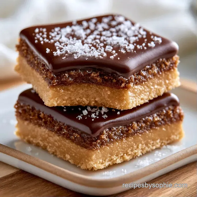 Neatly sliced dessert squares on a white ceramic platter, drizzled with chocolate and topped with crushed roasted nuts.