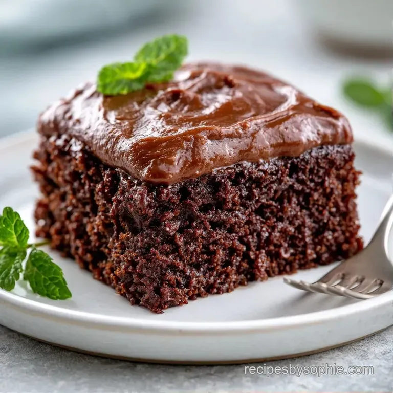 A neat slice of dark chocolate cake with velvety frosting, paired with a dollop of whipped cream and mint leaf.