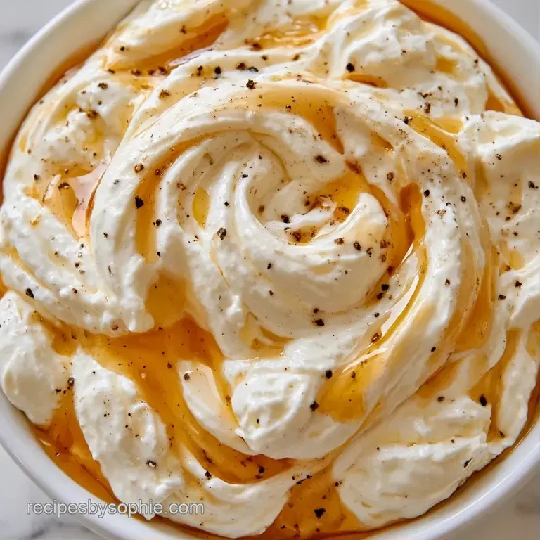 Creamy white cheese spread topped with a drizzle of honey and sea salt, surrounded by crisp toasted baguette slices.